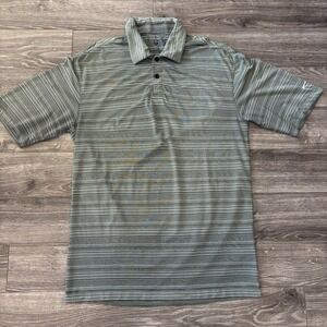 Nike Golf‎ Polo Mens M Green Striped Performance Shirt Casual Stretch Fit Dry